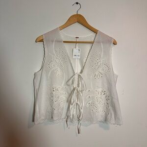 Free People Cream Lace Tie-Front Tank Top